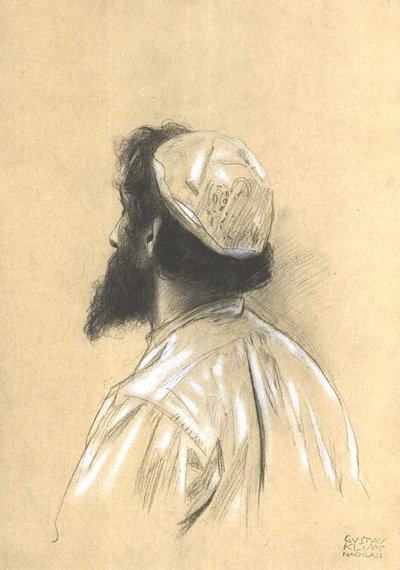 Bearded Younger Man with Cap in Lost Profile Facing Left by Gustav Klimt